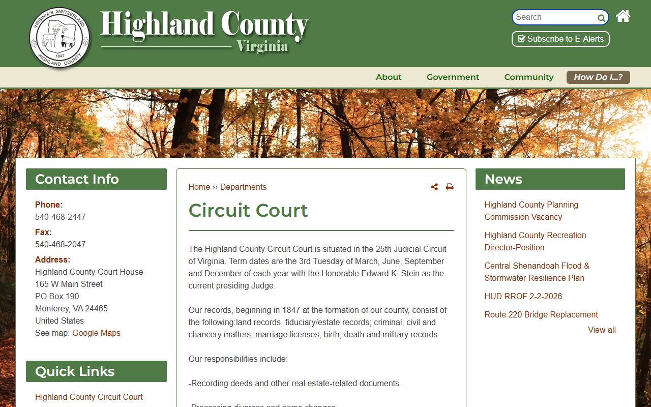 Highland County Circuit Court records after jail arrest